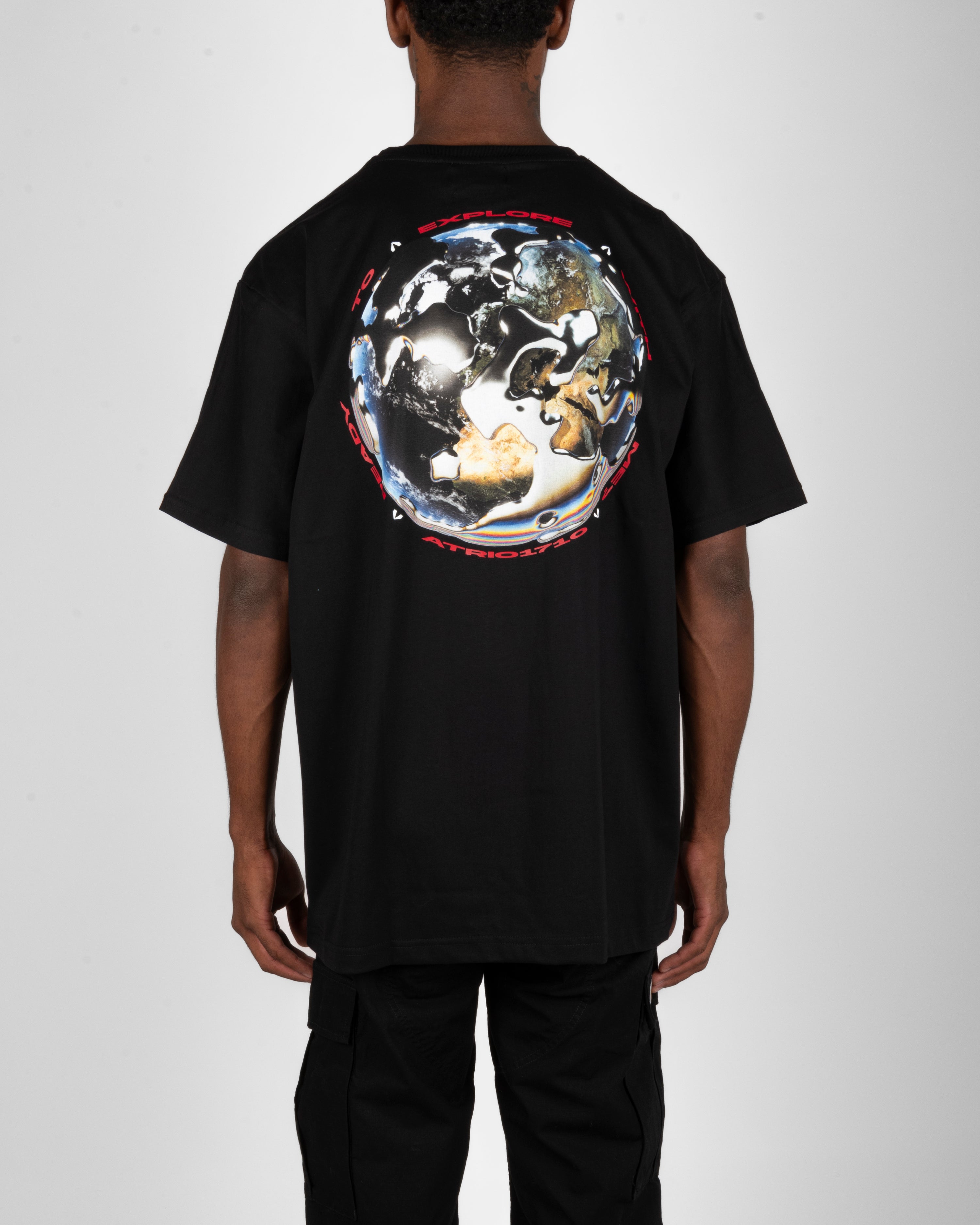 T-shirt in cotone nera "EXPLORE TEE" con stampa Acid Globe